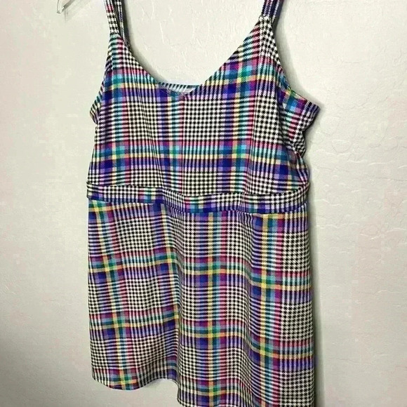 Torrid Multi Color Plaid Babydoll Mixed Fabric V-Neck Tank 00 M/L - Picture 5 of 8
